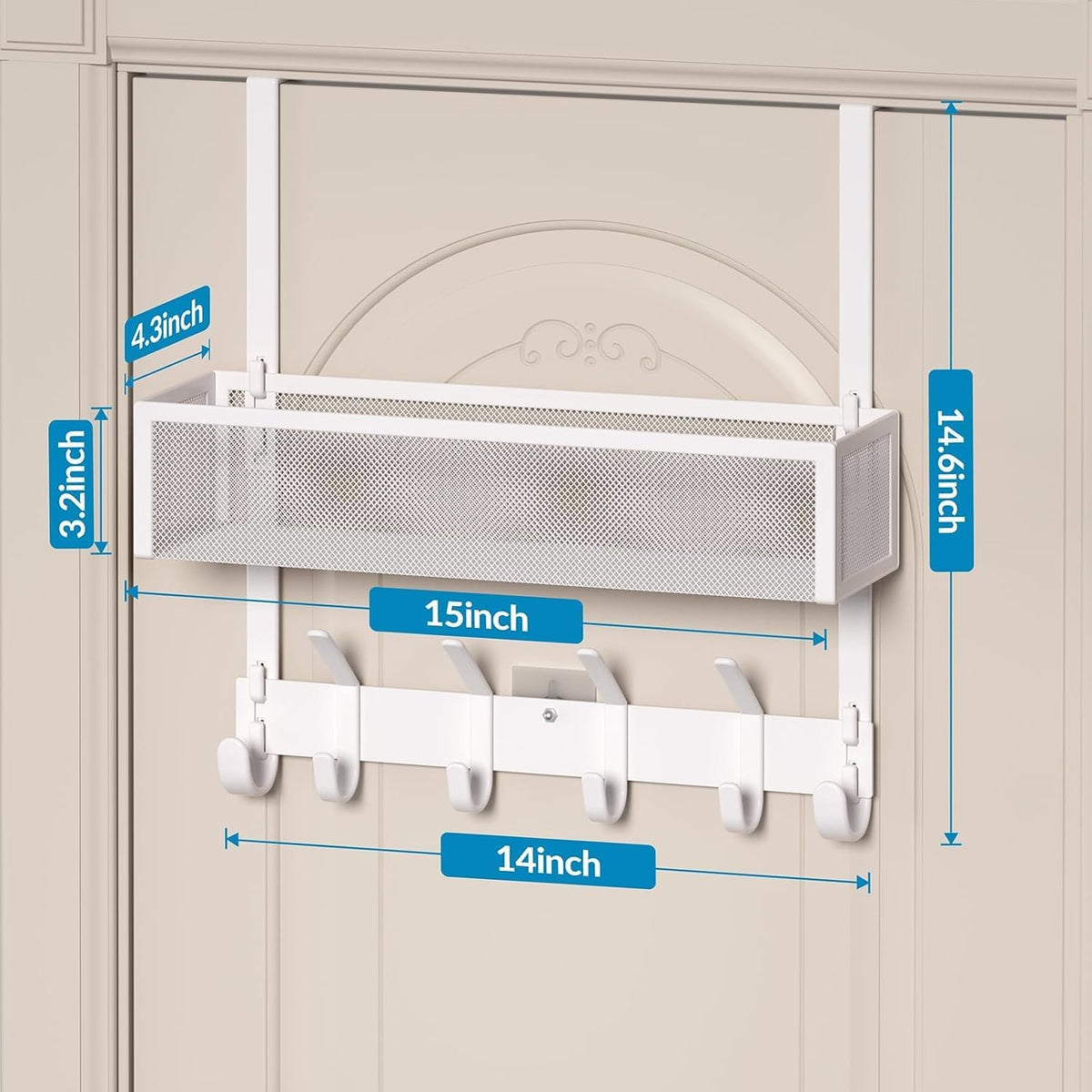 Over the Door Hooks Organizer,Door Hanger Fits Doors 1 3/4" White