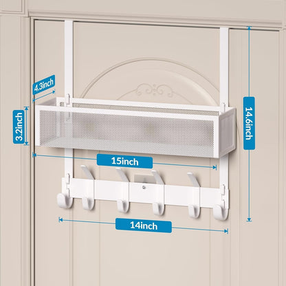 Over the Door Hooks Organizer,Door Hanger Fits Doors 1 3/4" White