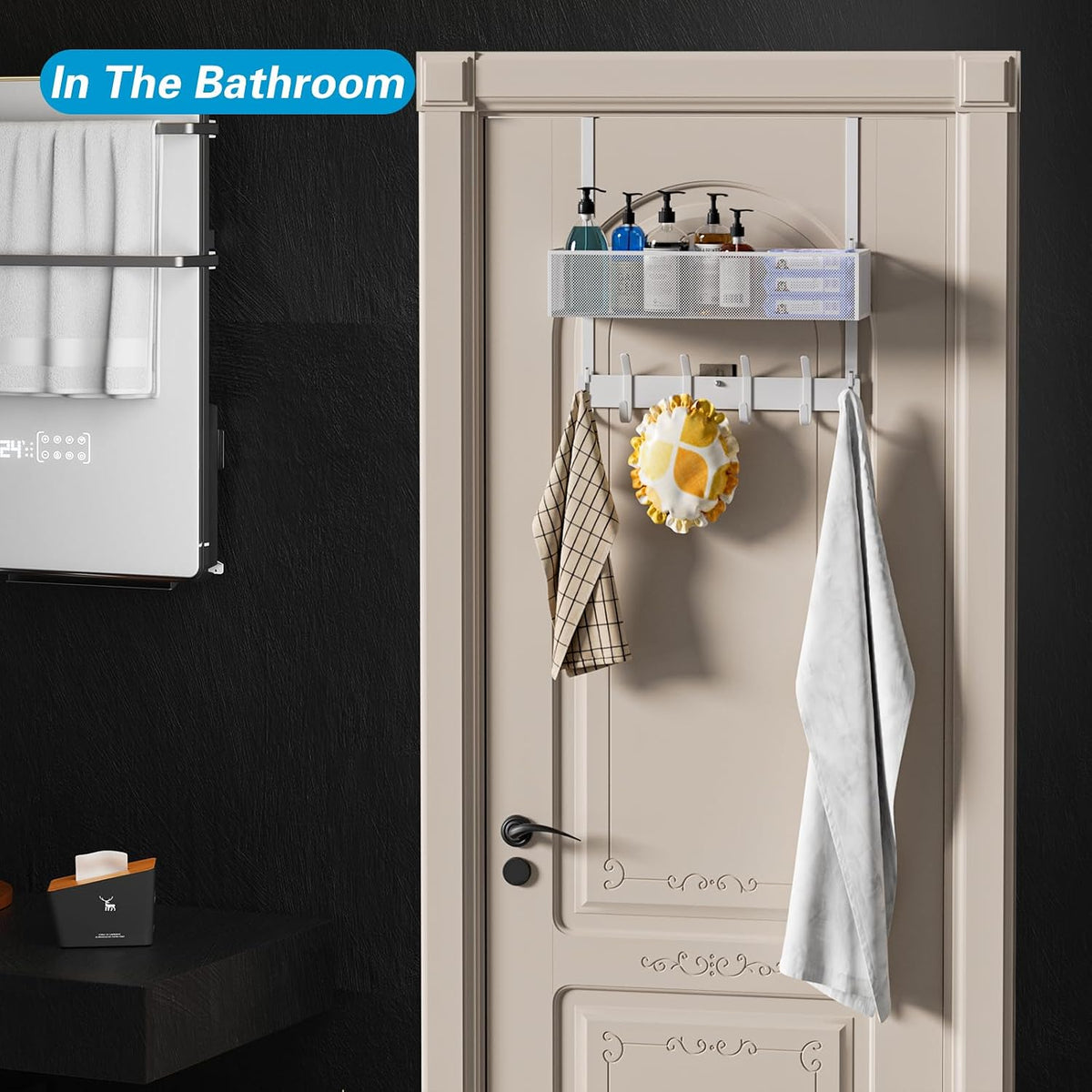 Over the Door Hooks Organizer,Door Hanger Fits Doors 1 3/4" White