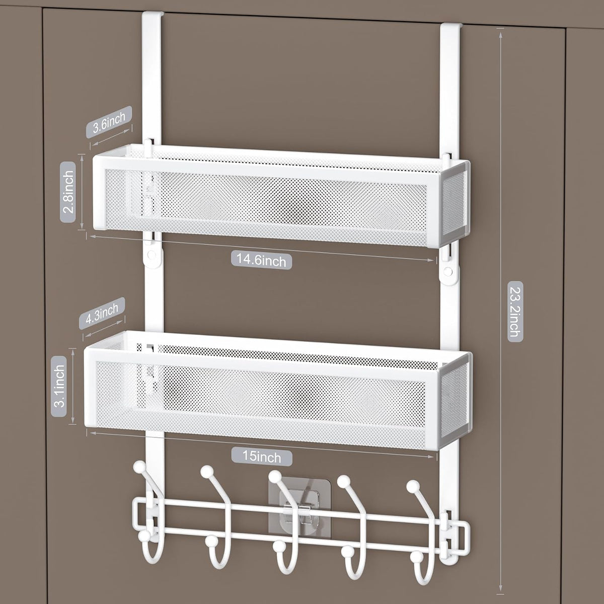 Over the Door Hooks Organizer,Door Hanger Fits Doors 1 3/4" White