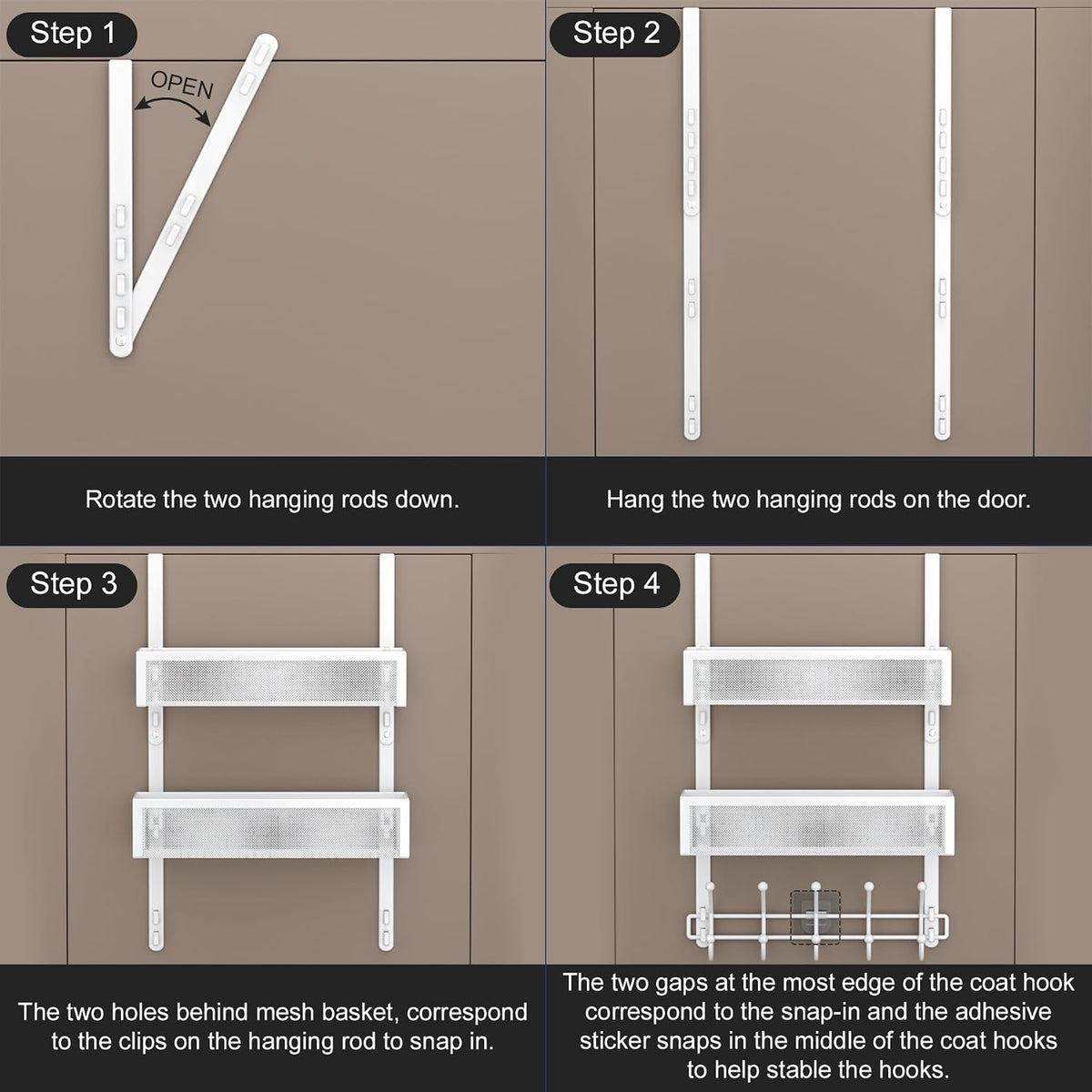Over the Door Hooks Organizer,Door Hanger Fits Doors 1 3/4" White