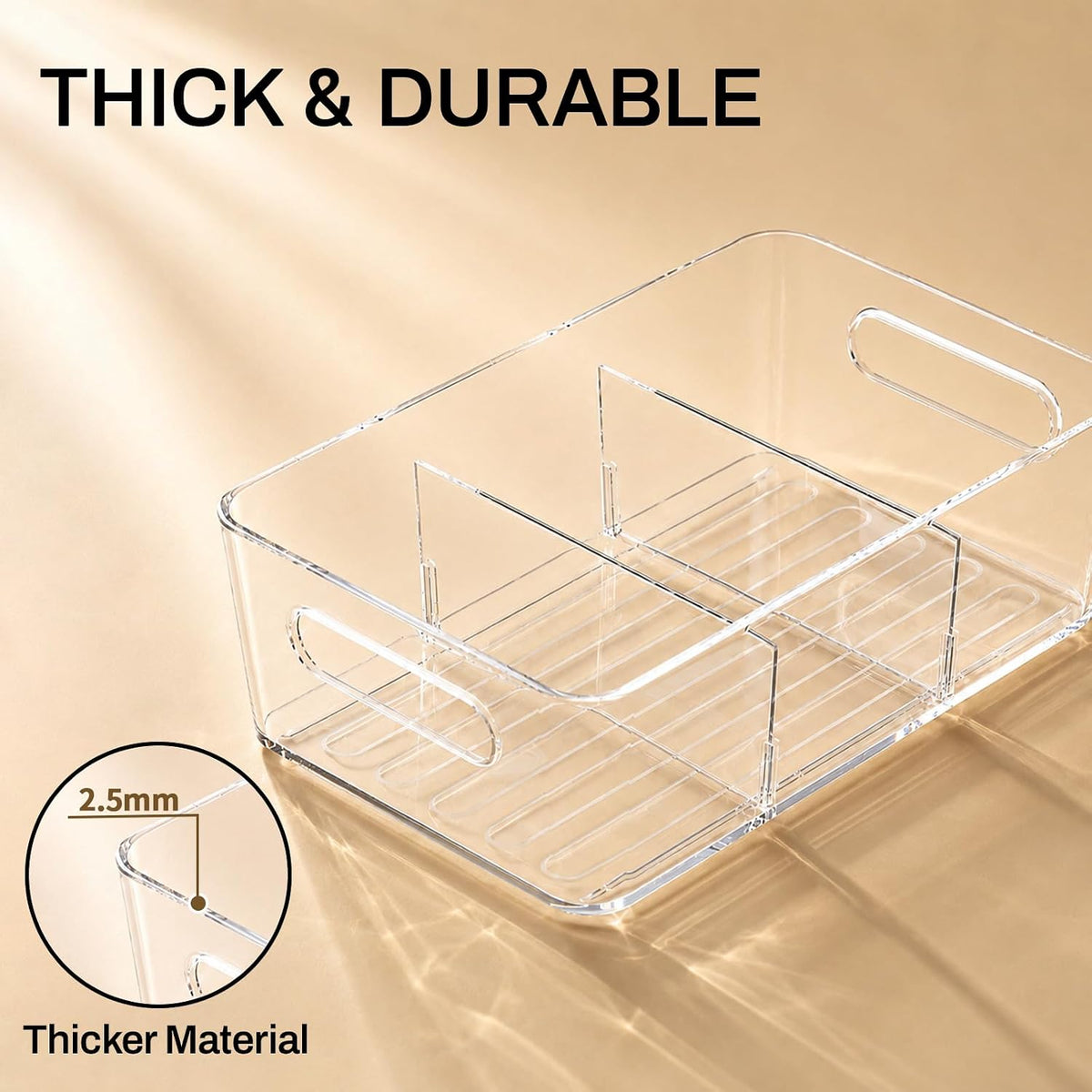 Pantry Organizers and Storage, Clear Fridge Organizer Bins | Clear stackable plastic bins with removable dividers for packets, snacks, pouches and spices in pantry, fridge or freezer.