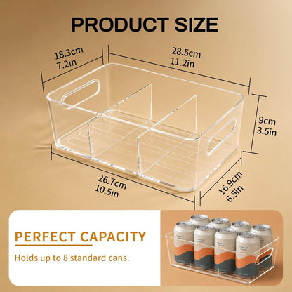 Pantry Organizers and Storage, Clear Fridge Organizer Bins | Clear stackable plastic bins with removable dividers for packets, snacks, pouches and spices in pantry, fridge or freezer.