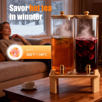 2 Gallon 2 Pack large Glass Drink dispenser for parties,Beverage Dispenser With Wood Stand,Water Dispensers with spigot,lemonade dispenser,juice containers & water pitcher with lid