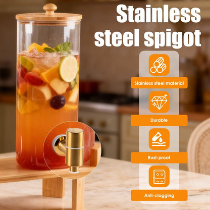 2 Gallon 2 Pack large Glass Drink dispenser for parties,Beverage Dispenser With Wood Stand,Water Dispensers with spigot,lemonade dispenser,juice containers & water pitcher with lid