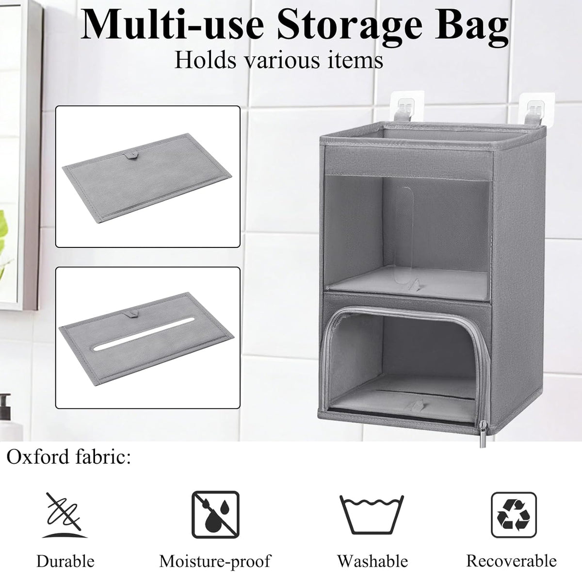 2-in-1 Plastic Bag Holder with Clear Window, Large Grocery Bag Holder and garbage bag dispenser with Easy-Access Openings, Trash bag organizer for Kitchen RV Cabinet Wall Mounted (Black）