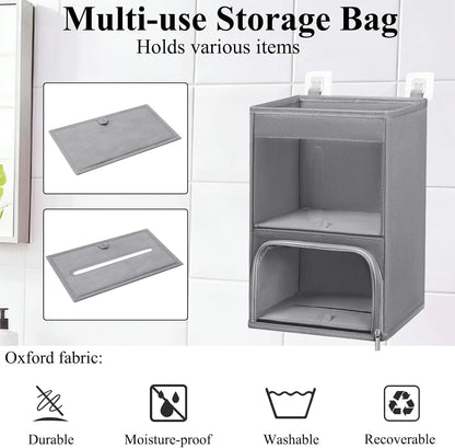 2-in-1 Plastic Bag Holder with Clear Window, Large Grocery Bag Holder and garbage bag dispenser with Easy-Access Openings, Trash bag organizer for Kitchen RV Cabinet Wall Mounted (Black）