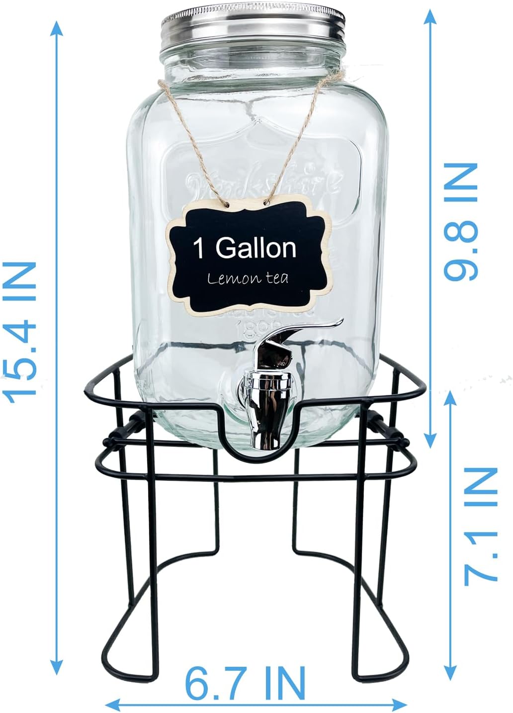 1 Gallon Glass Drink Dispenser for Parties, 2 Packs Juice Lemonade Ice Tea Water Dispenser with Stand, Beverage Dispensers with Spigot for BBQ, Picnic, Party