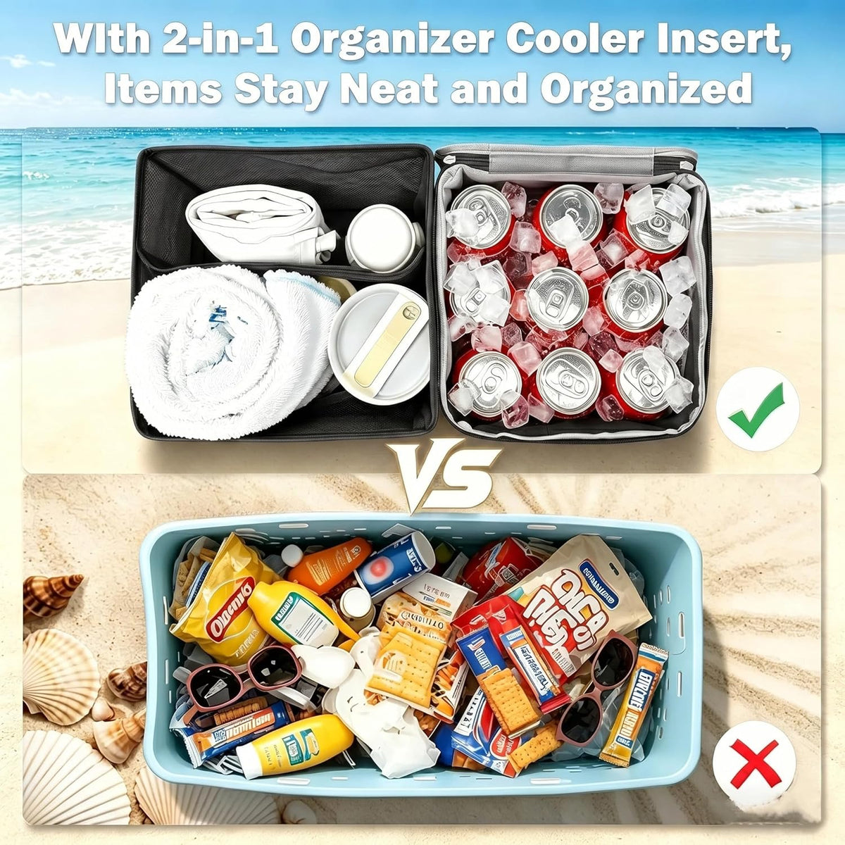 Cooler Organizer Insert for X Large Bogg Bag Accessories, 2-in-1 Leakproof Insulated Ice Chest & Mesh Storage Bag Divider, Ideal Beach Rubber Tote Gift for Simply Modern/Simply Southern