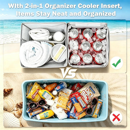 Cooler Organizer Insert for X Large Bogg Bag Accessories, 2-in-1 Leakproof Insulated Ice Chest & Mesh Storage Bag Divider, Ideal Beach Rubber Tote Gift for Simply Modern/Simply Southern