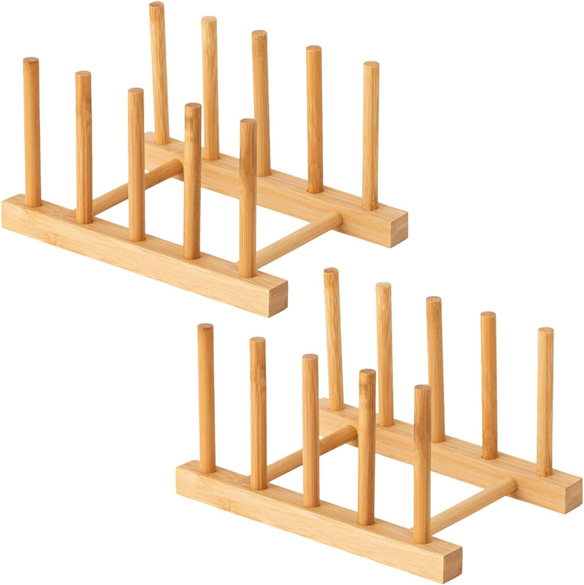 4 Pcs Bamboo Wooden Dish Rack, Plate Organizer for Cabinet Space Saver and Kitchen Counter, Bowl/Cup/Pot Lid/Cutting Board Drying Holder (4 Slots)