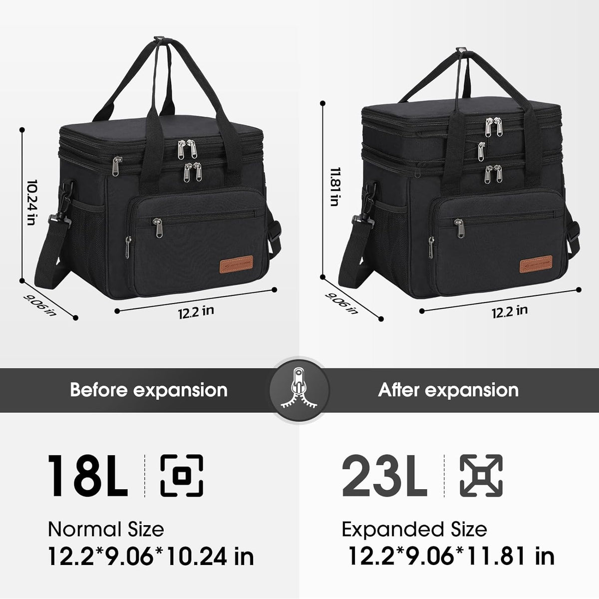 23L Insulated Lunch Box, Expandable Double Deck Cooler Bag