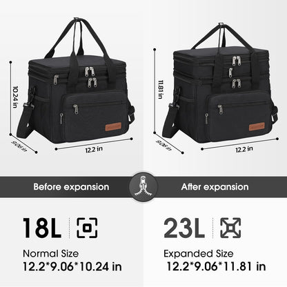 23L Insulated Lunch Box, Expandable Double Deck Cooler Bag