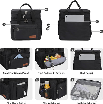 23L Insulated Lunch Box, Expandable Double Deck Cooler Bag