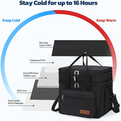 23L Insulated Lunch Box, Expandable Double Deck Cooler Bag