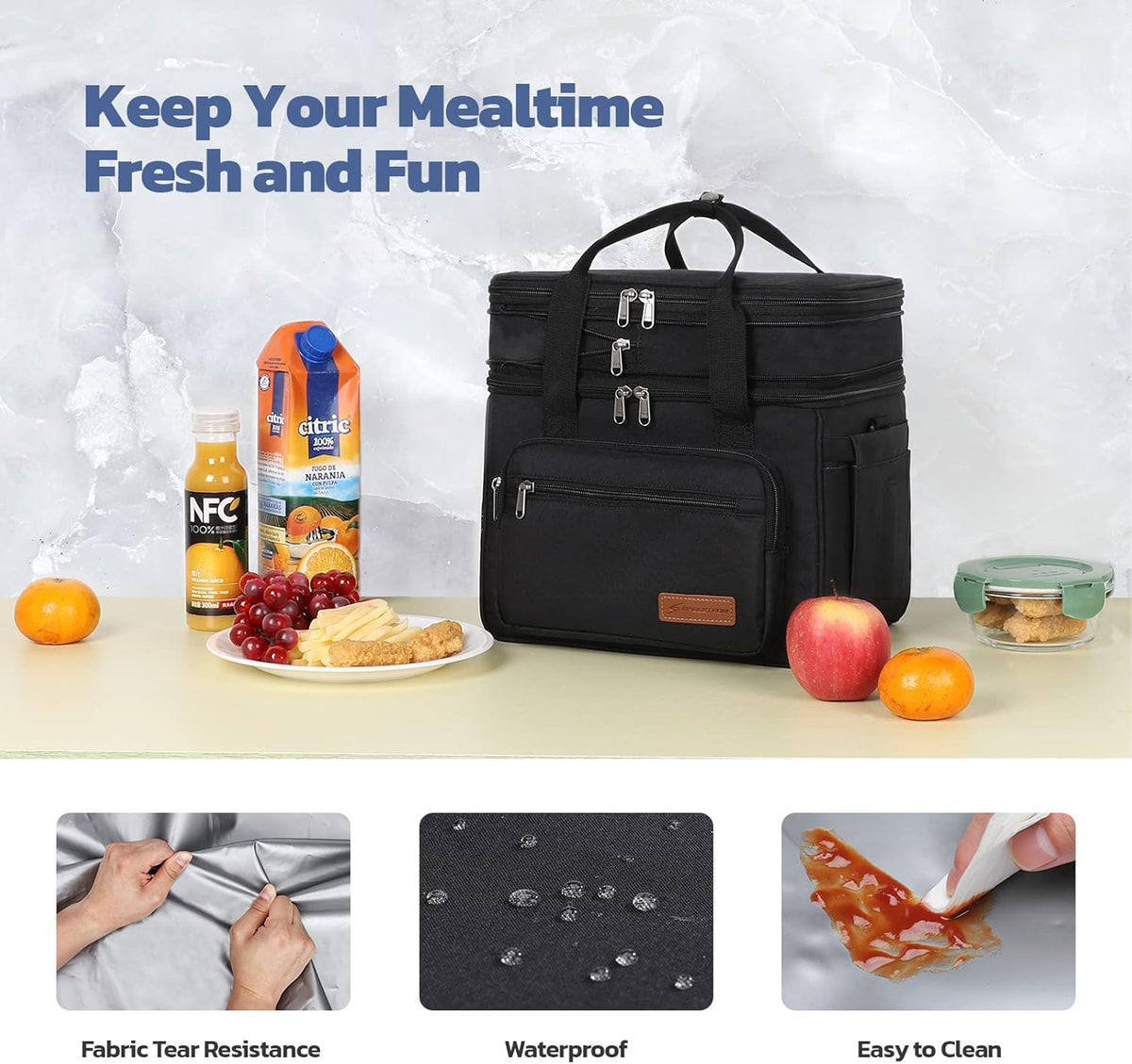 23L Insulated Lunch Box, Expandable Double Deck Cooler Bag
