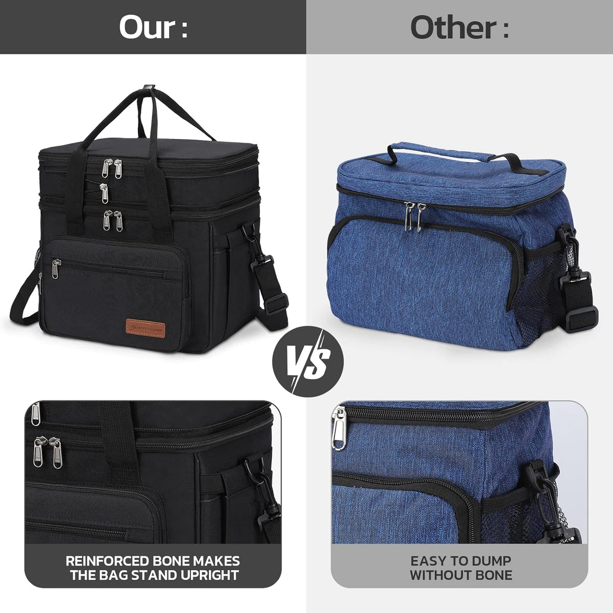 23L Insulated Lunch Box, Expandable Double Deck Cooler Bag