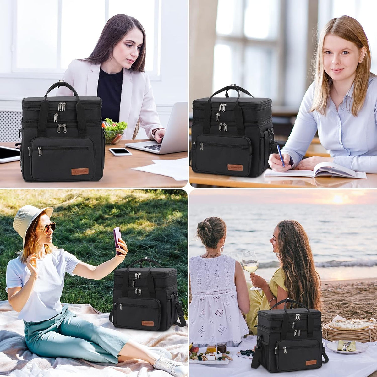 23L Insulated Lunch Box, Expandable Double Deck Cooler Bag