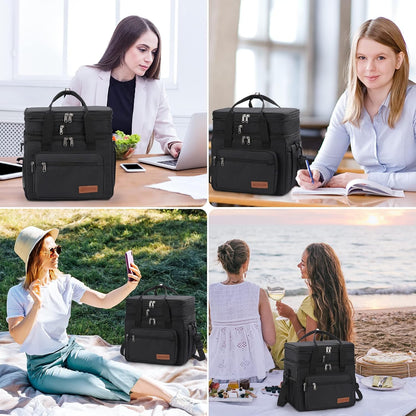 23L Insulated Lunch Box, Expandable Double Deck Cooler Bag