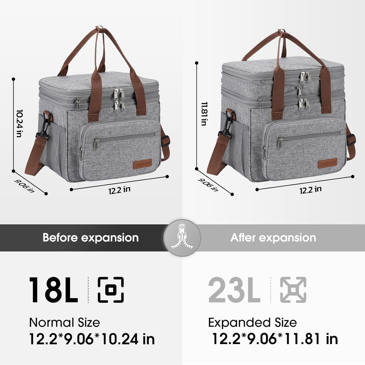 23L Insulated Lunch Box, Expandable Double Deck Cooler Bag
