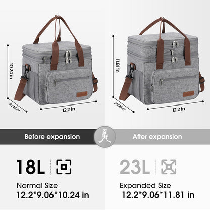 23L Insulated Lunch Box, Expandable Double Deck Cooler Bag