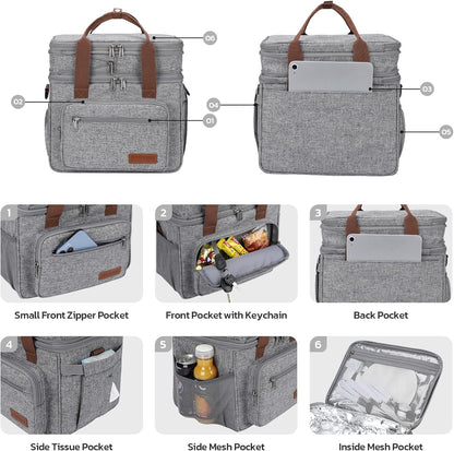 23L Insulated Lunch Box, Expandable Double Deck Cooler Bag