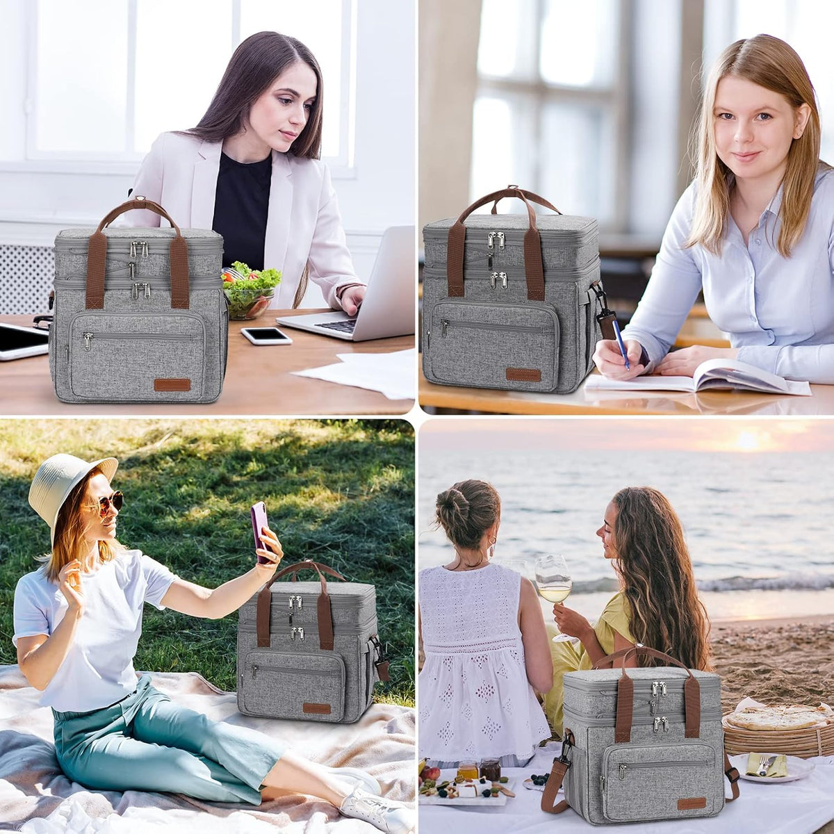 23L Insulated Lunch Box, Expandable Double Deck Cooler Bag