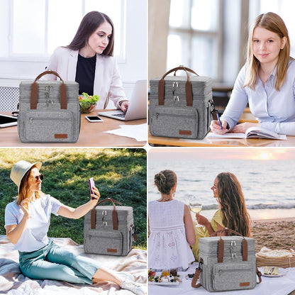 23L Insulated Lunch Box, Expandable Double Deck Cooler Bag