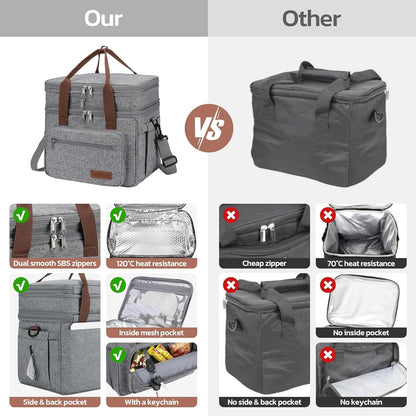 23L Insulated Lunch Box, Expandable Double Deck Cooler Bag