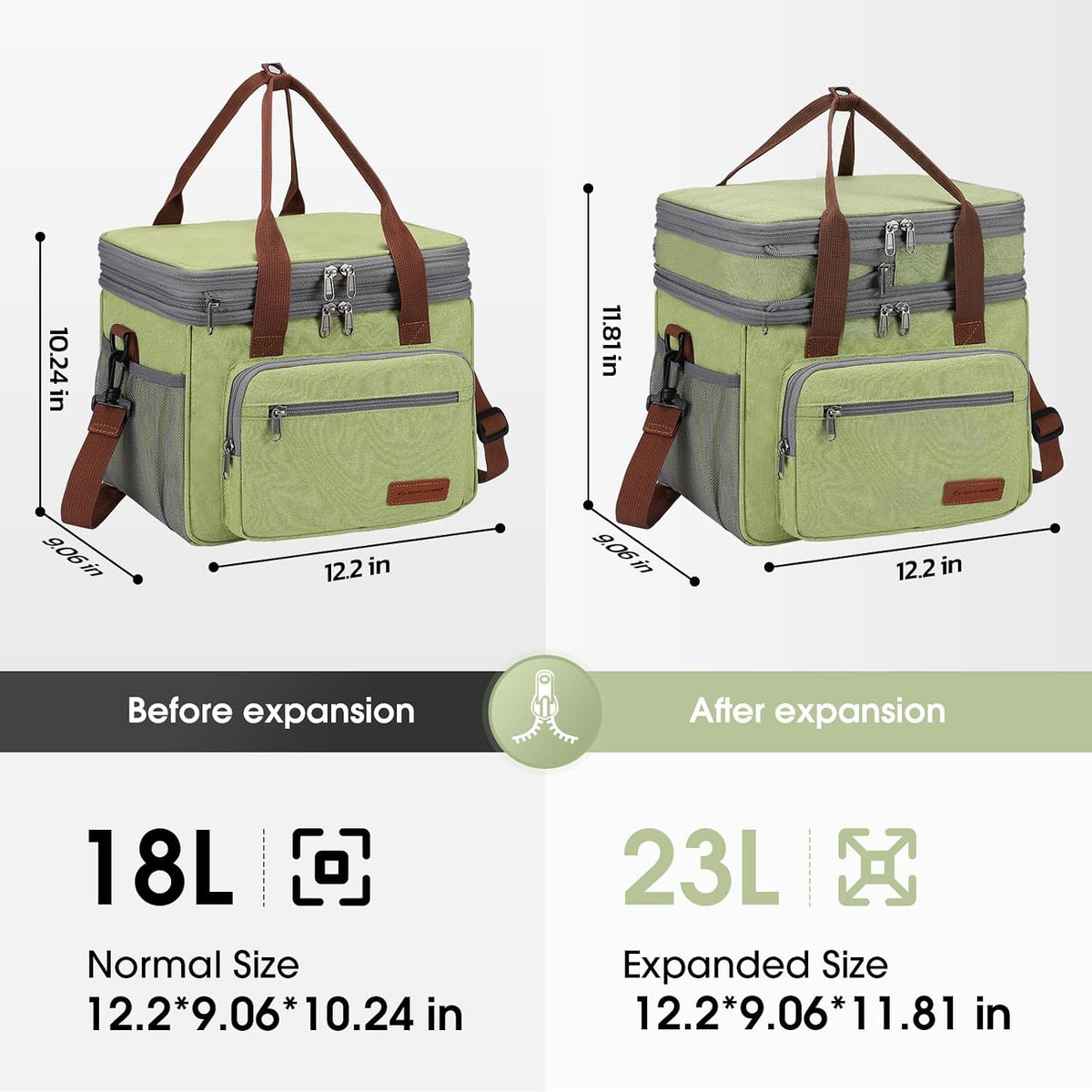 23L Insulated Lunch Box, Expandable Double Deck Cooler Bag