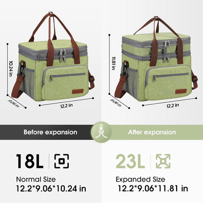 23L Insulated Lunch Box, Expandable Double Deck Cooler Bag
