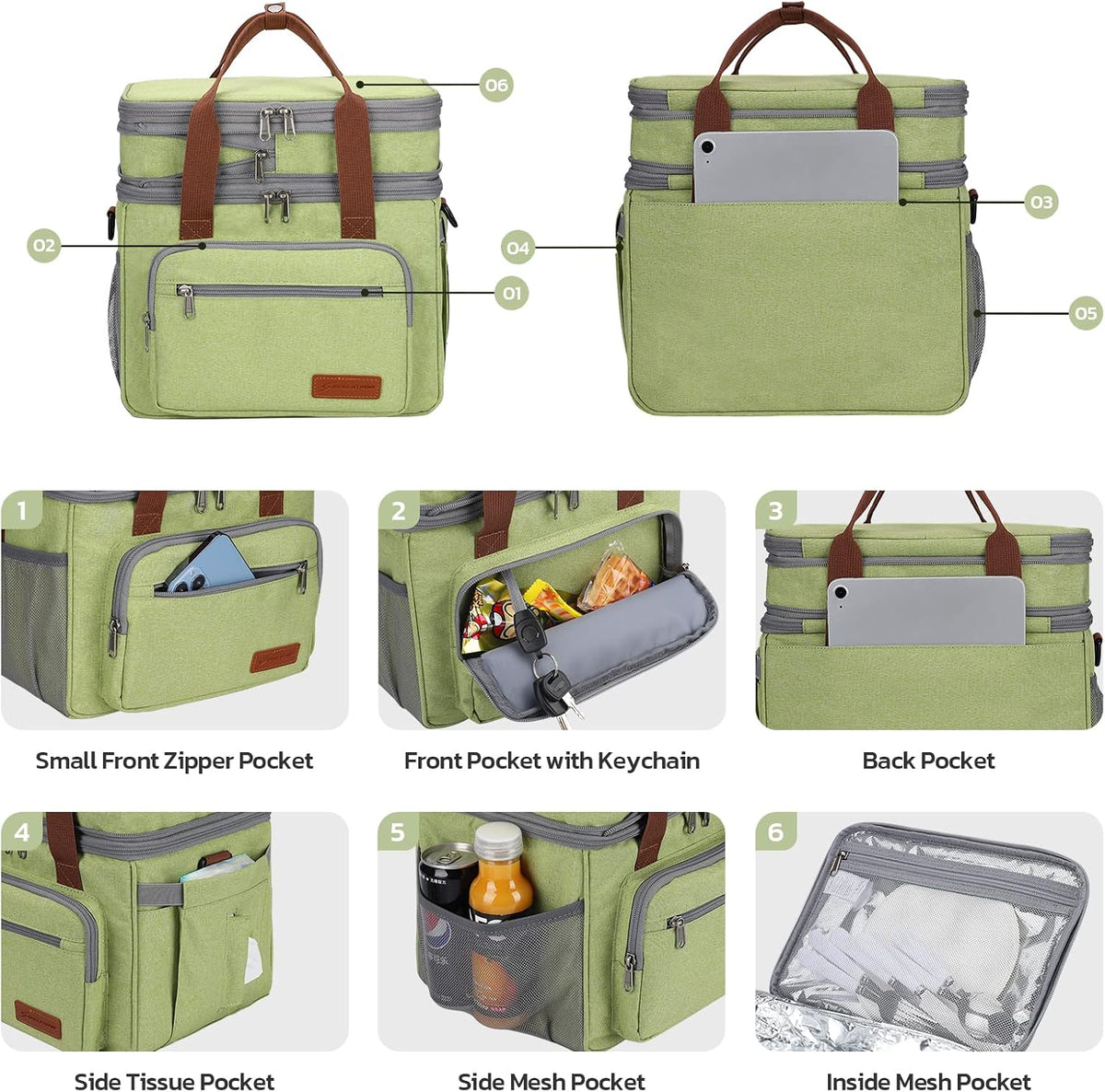 23L Insulated Lunch Box, Expandable Double Deck Cooler Bag