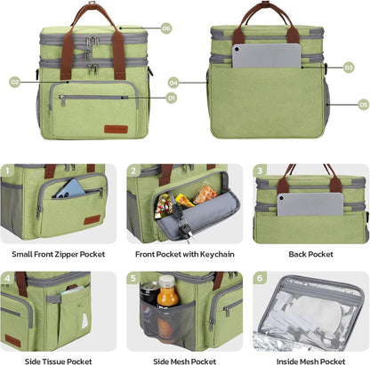 23L Insulated Lunch Box, Expandable Double Deck Cooler Bag