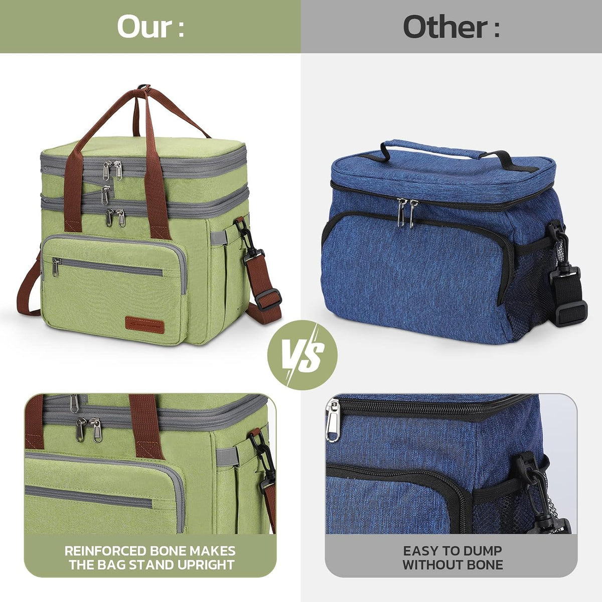 23L Insulated Lunch Box, Expandable Double Deck Cooler Bag