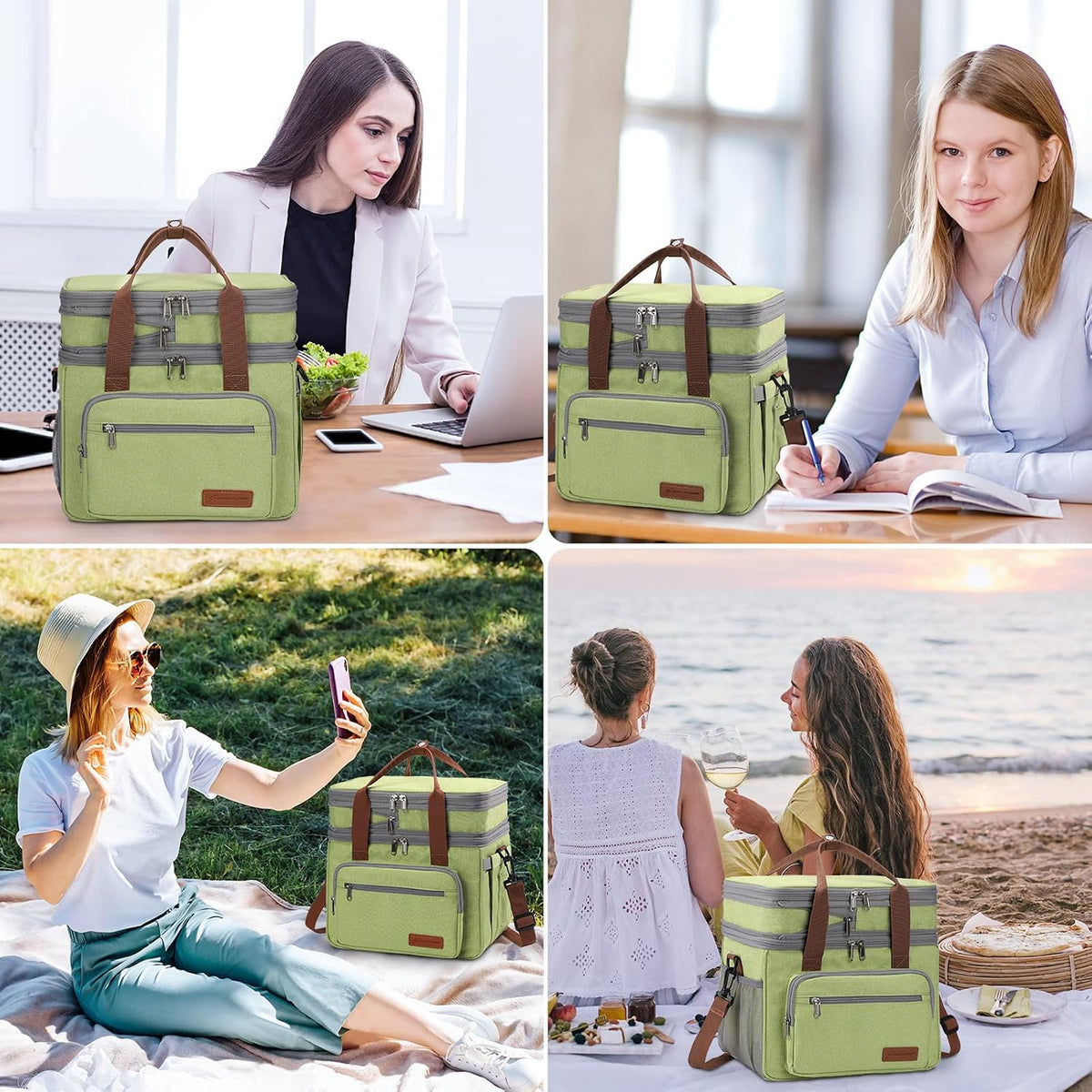 23L Insulated Lunch Box, Expandable Double Deck Cooler Bag