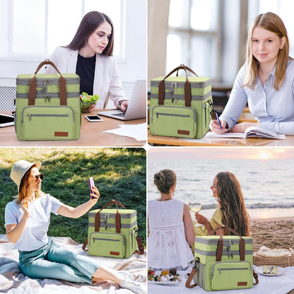23L Insulated Lunch Box, Expandable Double Deck Cooler Bag