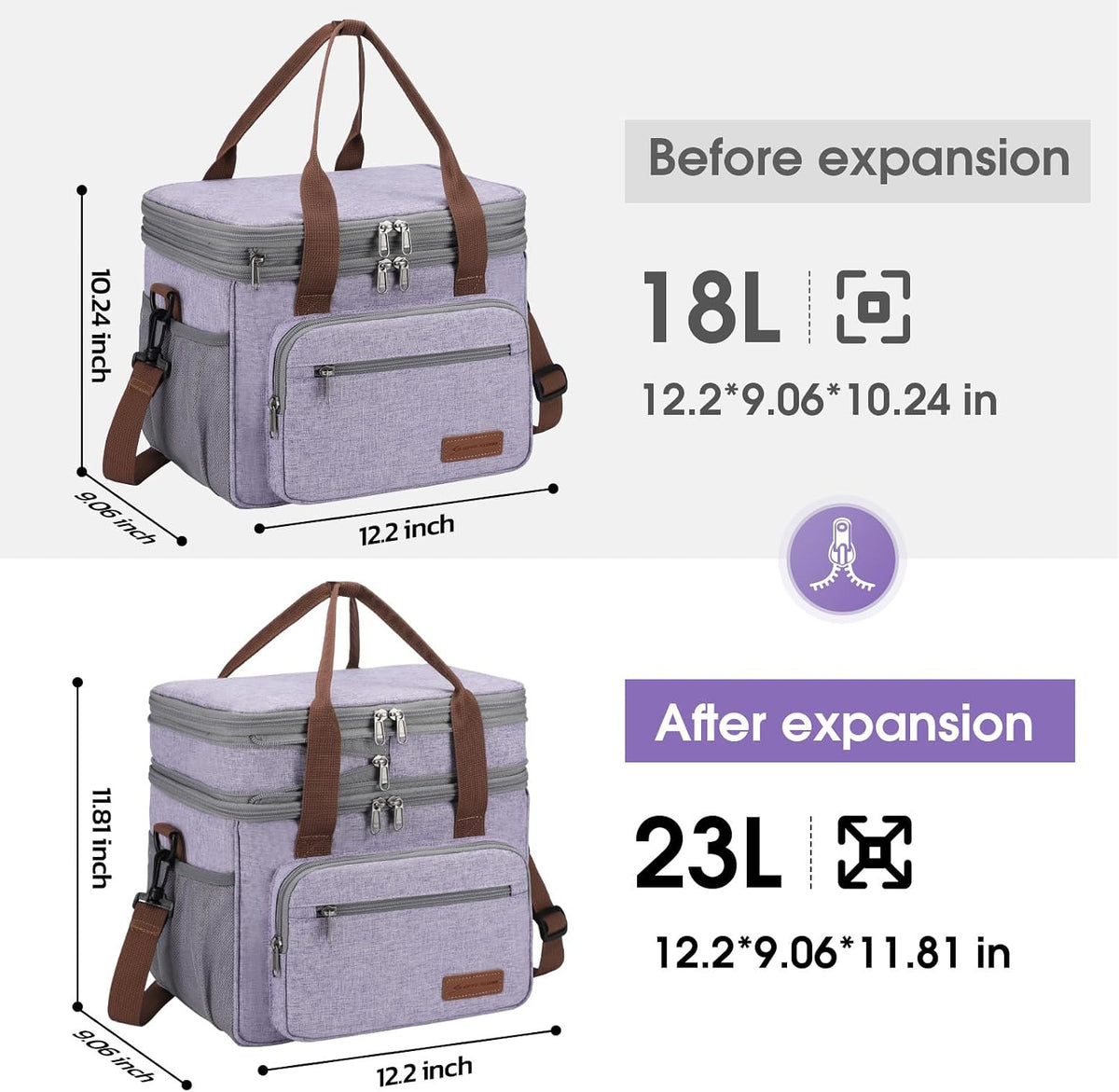23L Insulated Lunch Box, Expandable Double Deck Cooler Bag