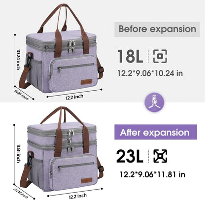 23L Insulated Lunch Box, Expandable Double Deck Cooler Bag