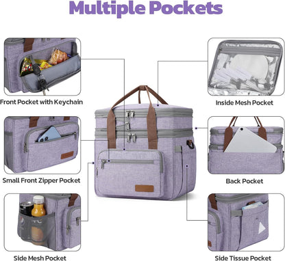 23L Insulated Lunch Box, Expandable Double Deck Cooler Bag