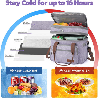 23L Insulated Lunch Box, Expandable Double Deck Cooler Bag