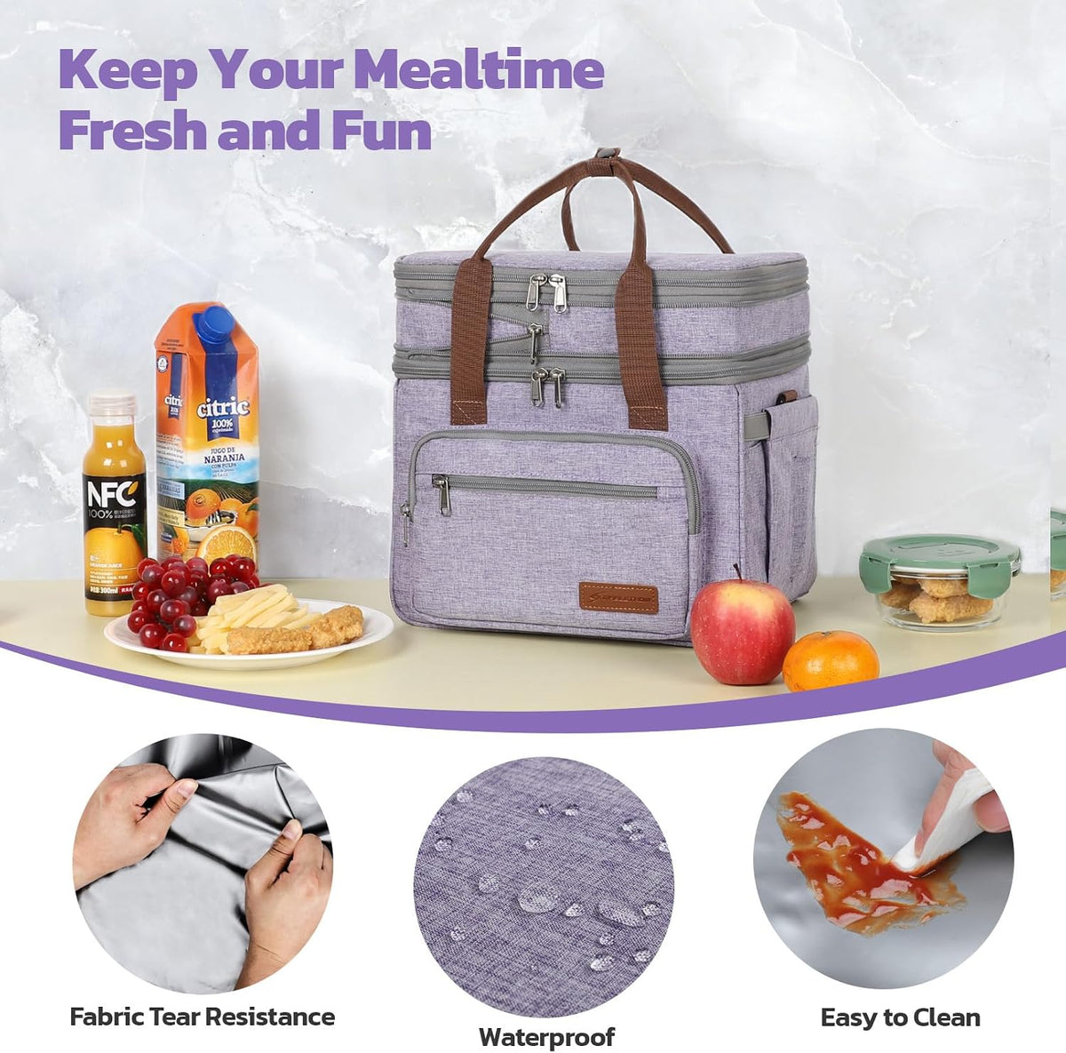 23L Insulated Lunch Box, Expandable Double Deck Cooler Bag