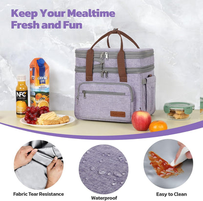 23L Insulated Lunch Box, Expandable Double Deck Cooler Bag