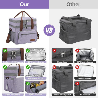 23L Insulated Lunch Box, Expandable Double Deck Cooler Bag