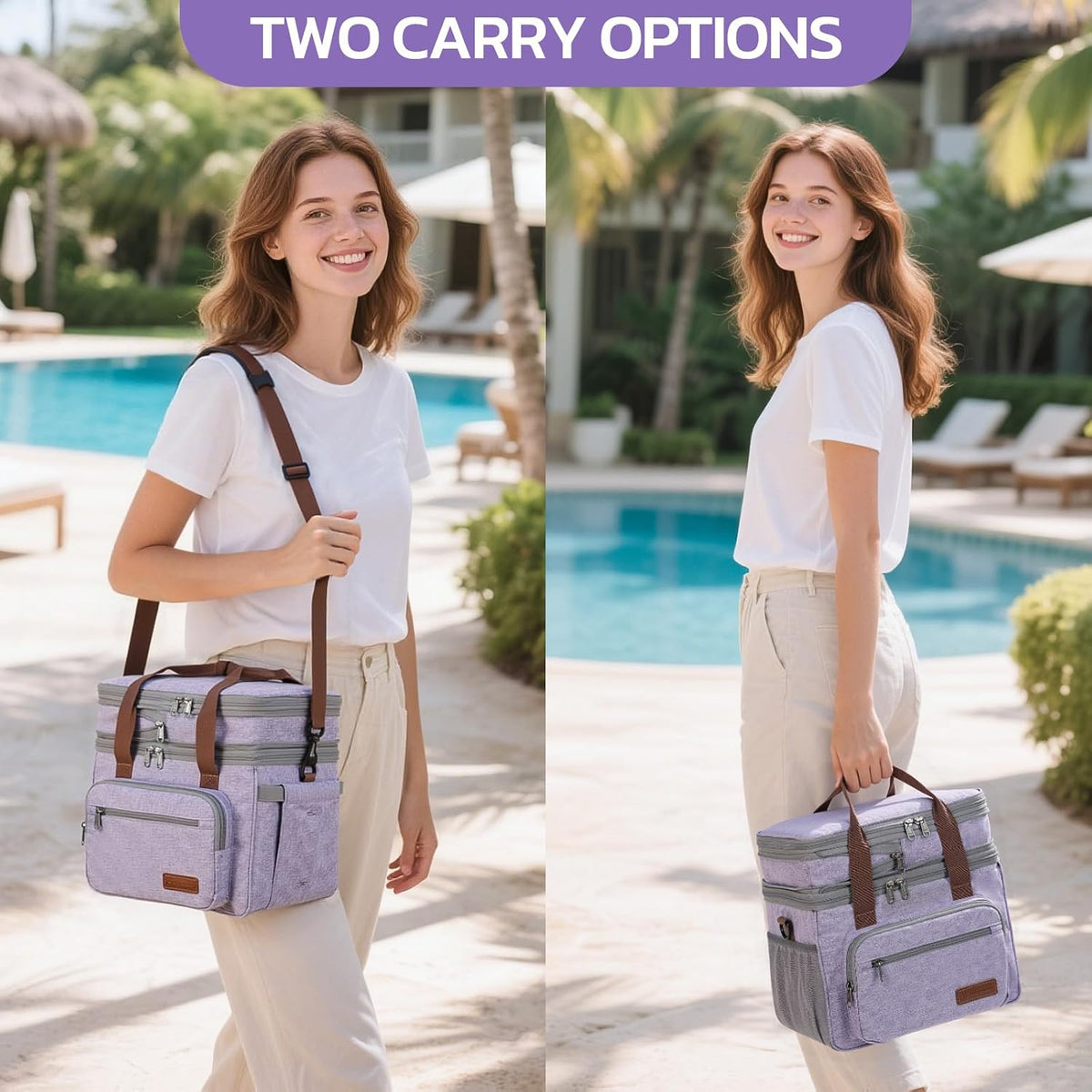23L Insulated Lunch Box, Expandable Double Deck Cooler Bag