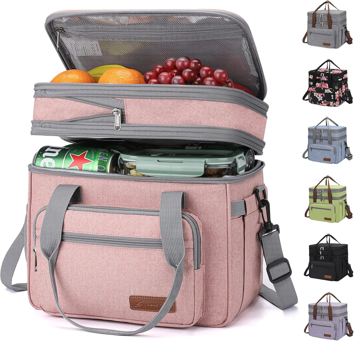 23L Insulated Lunch Box, Expandable Double Deck Cooler Bag