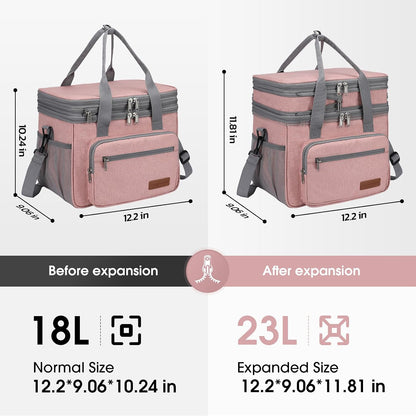 23L Insulated Lunch Box, Expandable Double Deck Cooler Bag