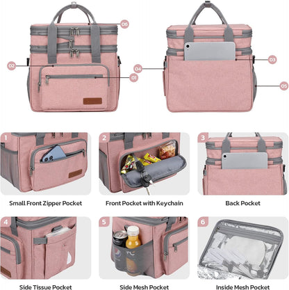 23L Insulated Lunch Box, Expandable Double Deck Cooler Bag