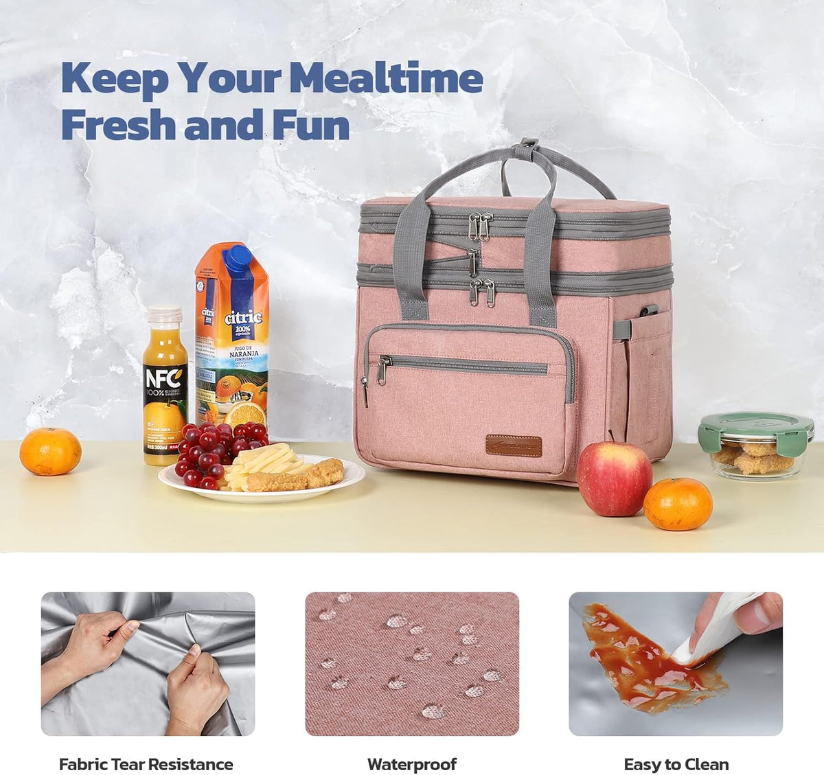23L Insulated Lunch Box, Expandable Double Deck Cooler Bag