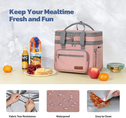 23L Insulated Lunch Box, Expandable Double Deck Cooler Bag