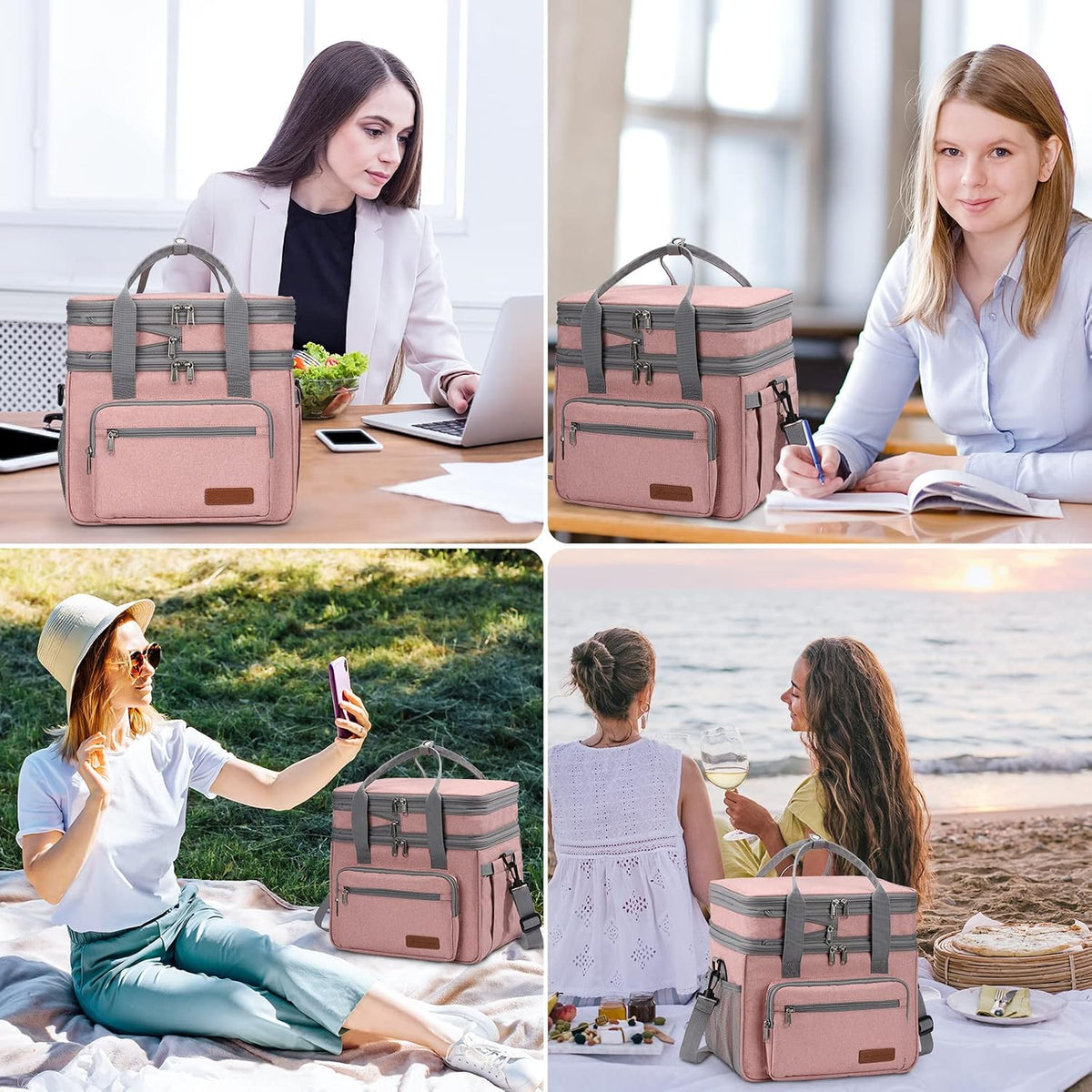 23L Insulated Lunch Box, Expandable Double Deck Cooler Bag